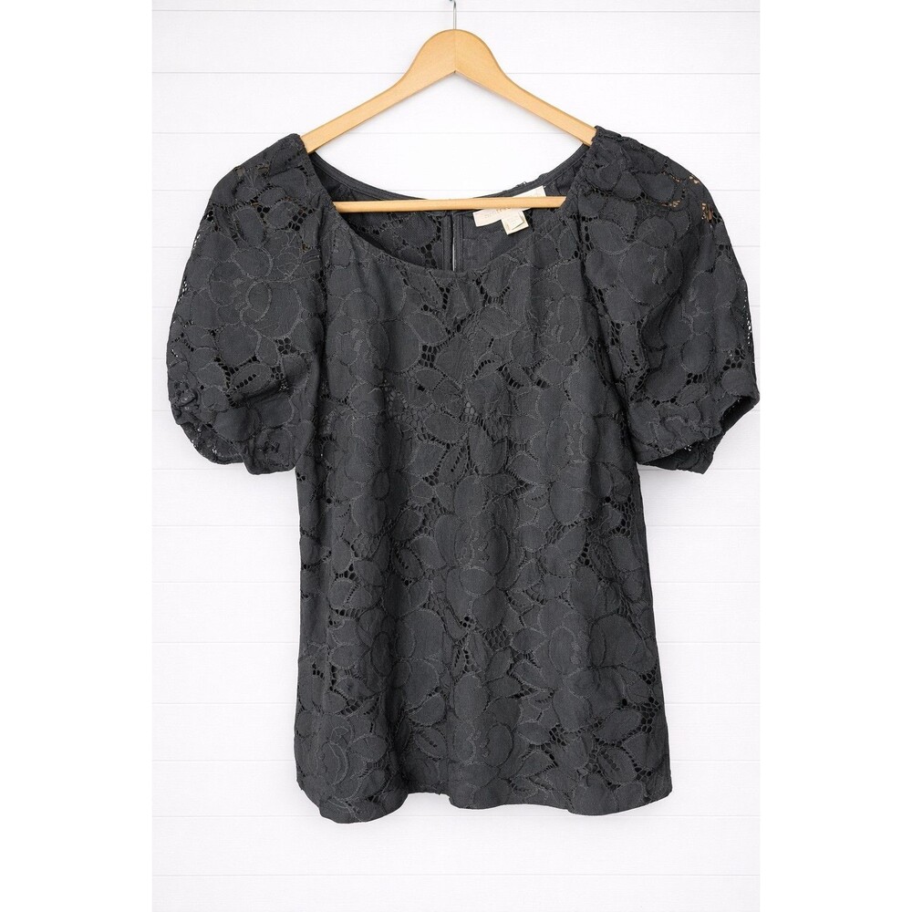 Women’s Black Lace Puff Sleeve Blouse